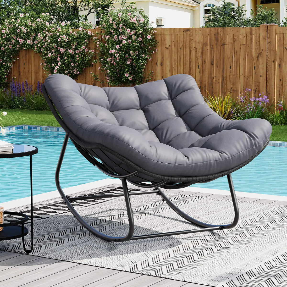 Studyset Oversized Outdoor Metal Rattan Rocking Chair With Cushion