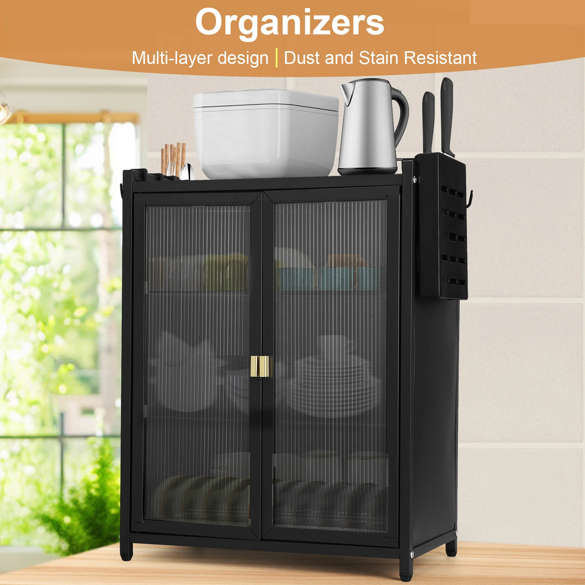 Kitchen Countertop Storage Cabinet With Double Door Dish Drainer