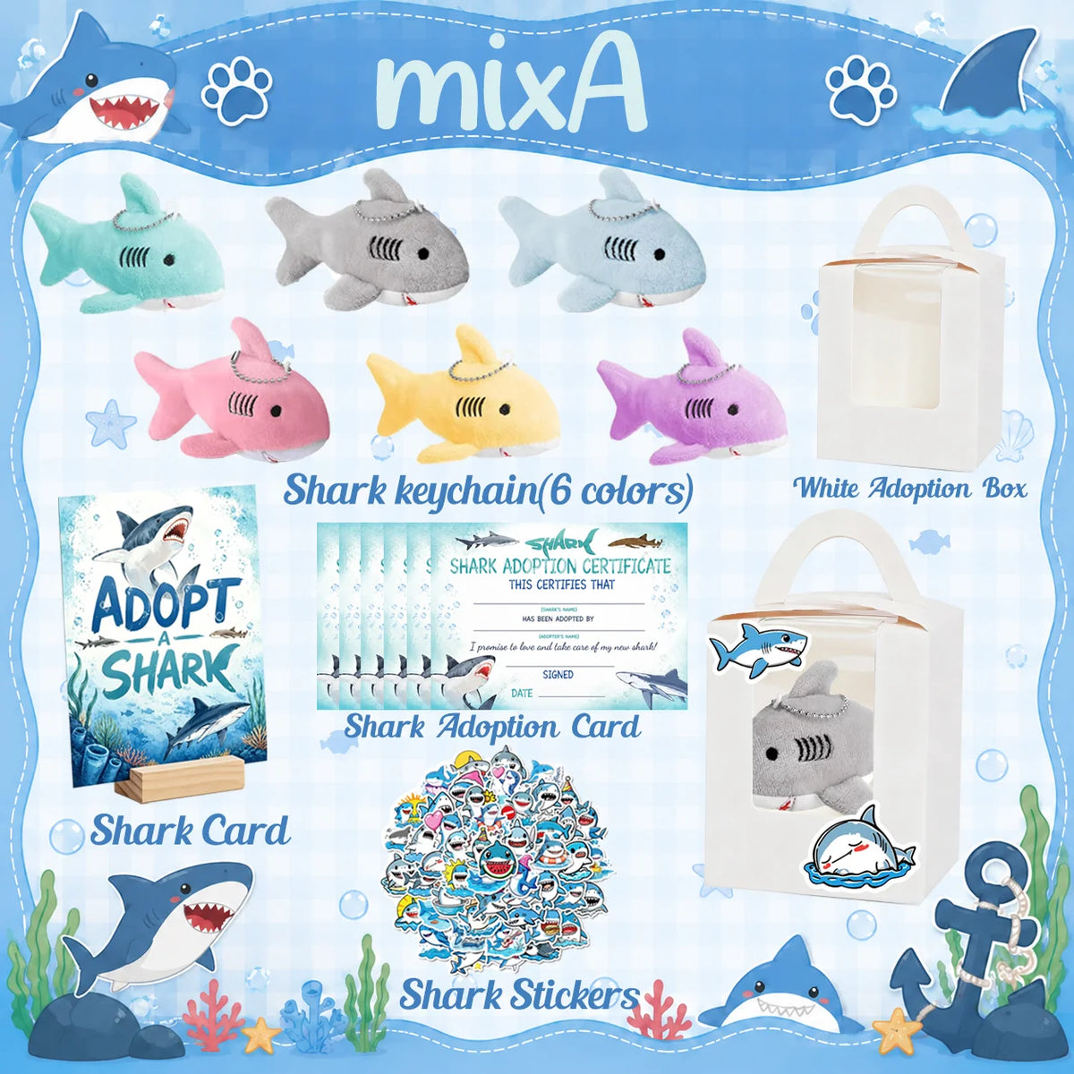 Mini Shark Plush Keychain Stuffed Animal Party Favor Gift