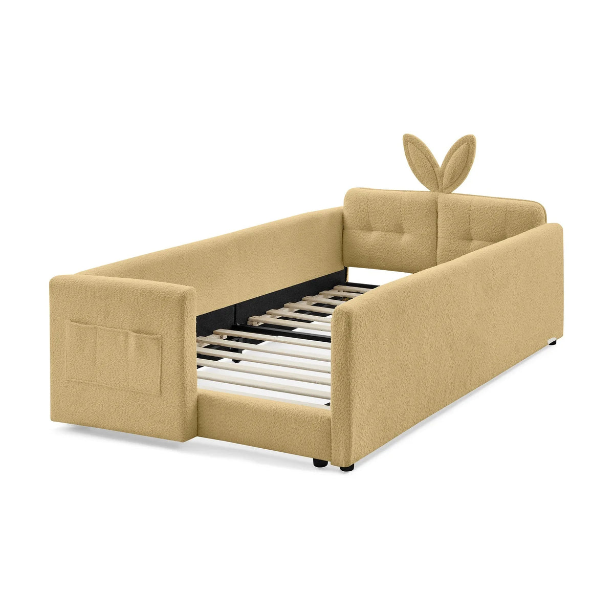 Upholstered Platform Bed Featuring Rabbit Ear Headboard And Storage