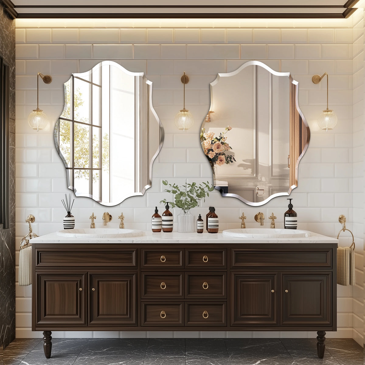 Wisfor Scalloped Wall Mirror Frameless Glass Beveled Edge Decorative