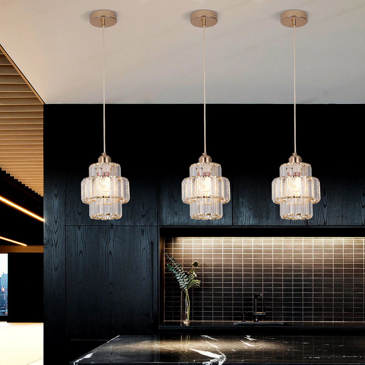 VETRULUS Modern LED Crystal Pendant Light Ceiling Fixture