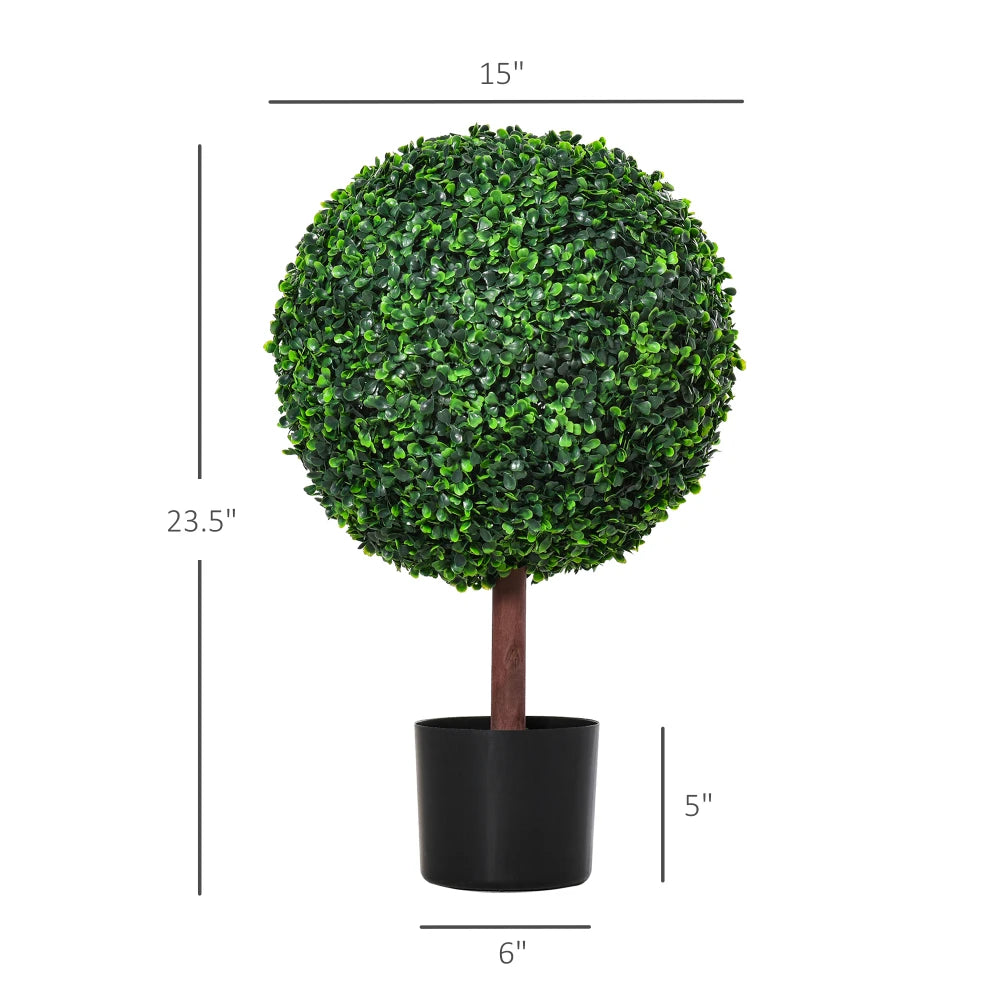 23.5inch Artificial Boxwood Topiary Ball Tree, Fake Decorative Plant, Nursery Pot Included for Home, Balcony, Backyard and Garden
