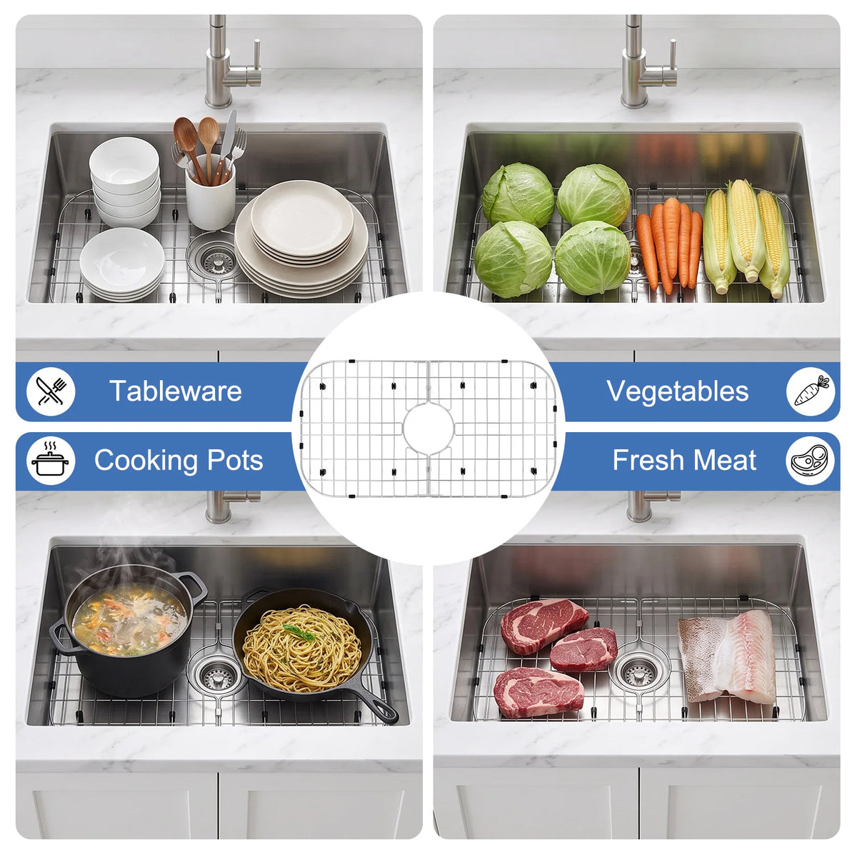Stainless Steel Kitchen Sink Protector Grid With Rubber Feet
