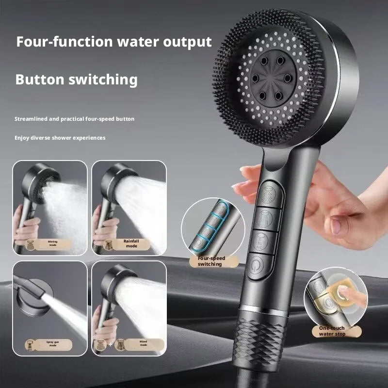 Pressurized Handheld Shower Head With Four Adjustable Spray Modes