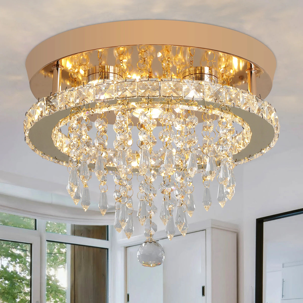 GreeLustr Luxury Crystal LED Flush Mount Ceiling Chandelier Lights