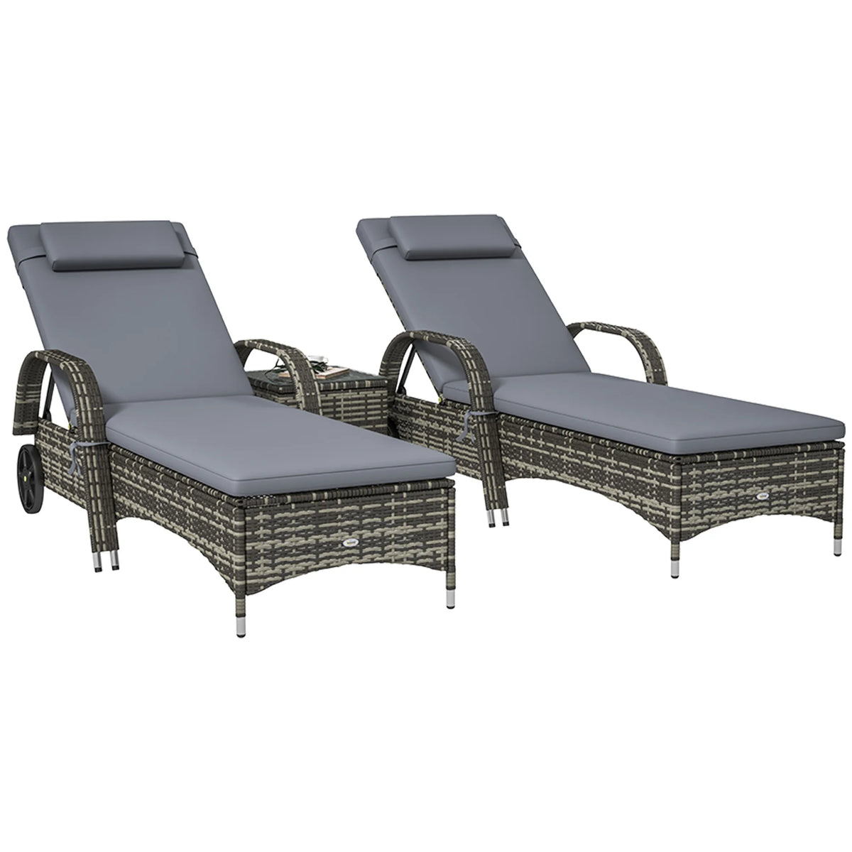Outsunny 3 Piece Outdoor Furniture Set With Cushioned Reclining Chairs