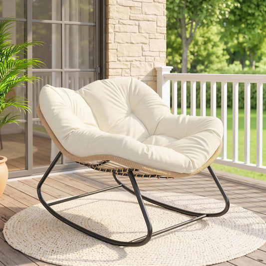 Outsunny Papasan Rocking Chair For Indoor And Outdoor Comfort