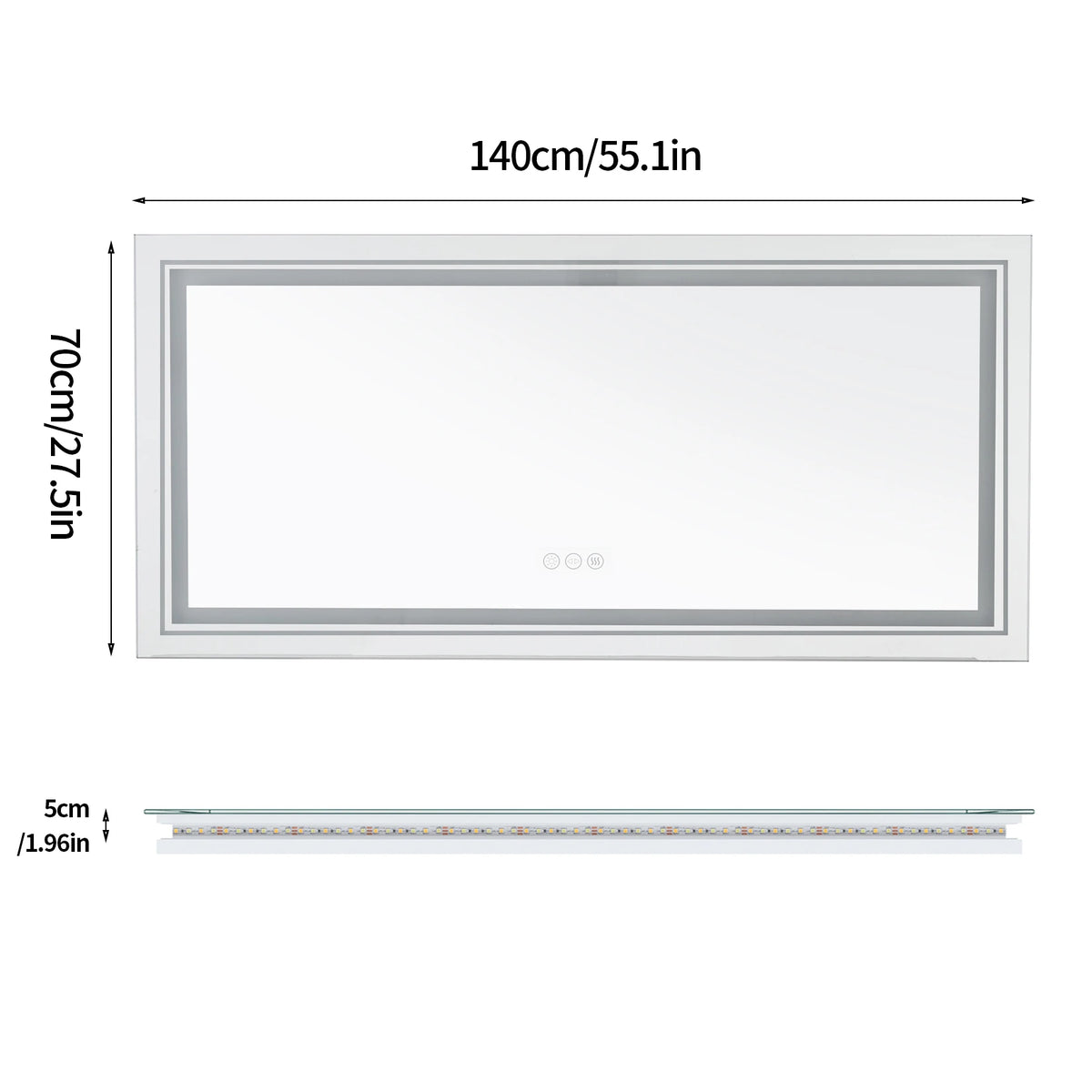 Illuminated LED Bathroom Mirror With Antifog Touch Control