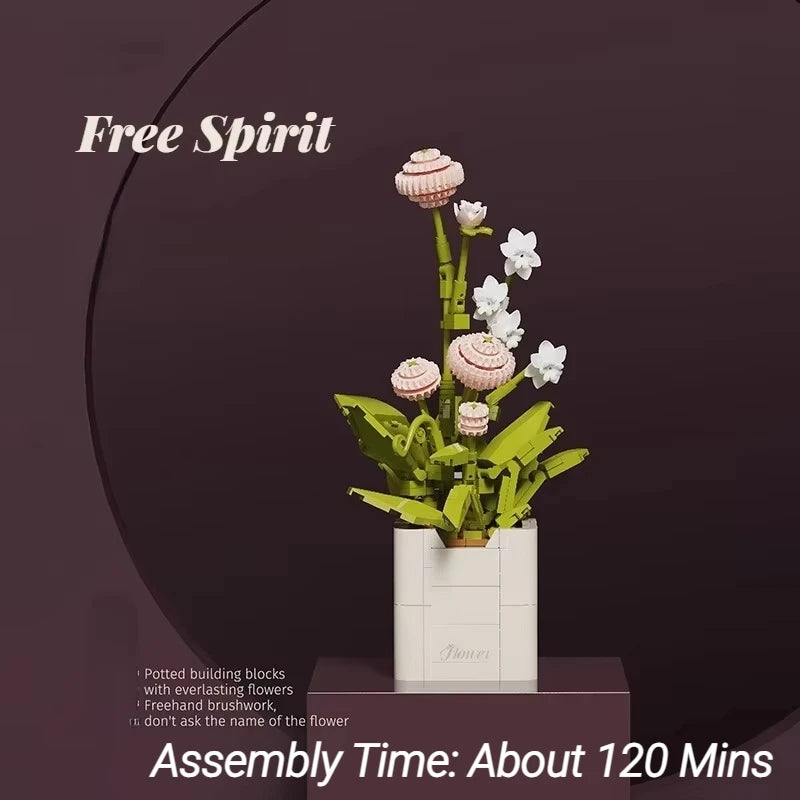 WLYX Flower Building Blocks Bouquet With Rose Lily Blooms