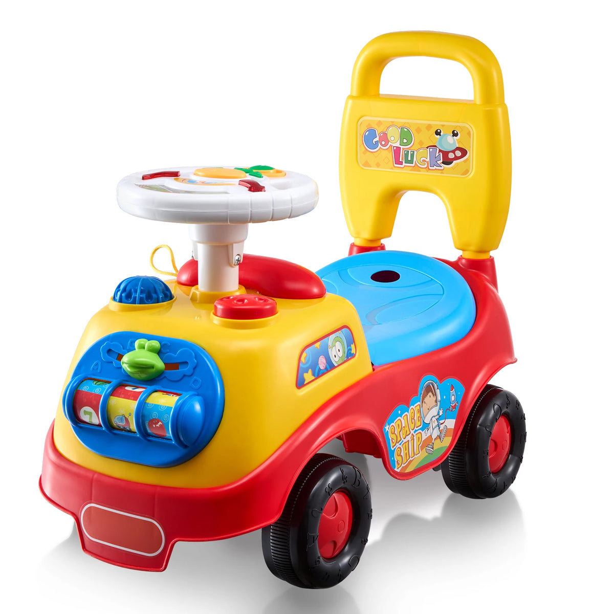 SucceBuy Toddler Ride On Push Car With Music And Storage