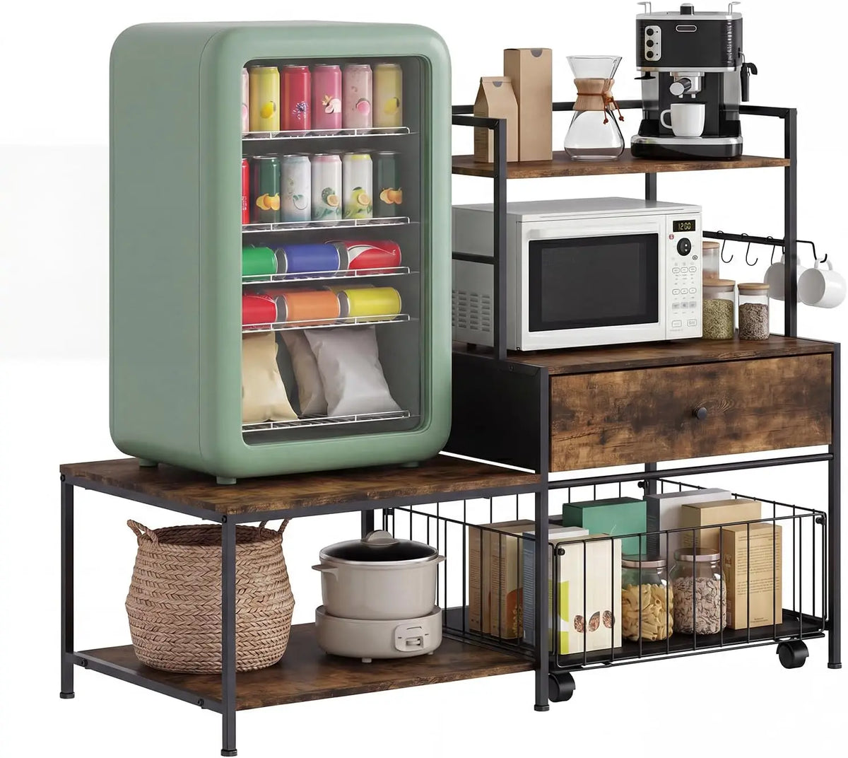 Garvee Mini Fridge Stand With Storage Drawers And Microwave Shelves