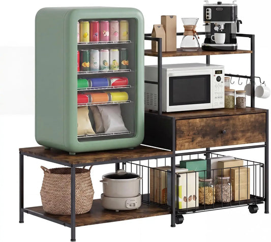 Garvee Mini Fridge Stand With Storage Drawers And Microwave Shelves