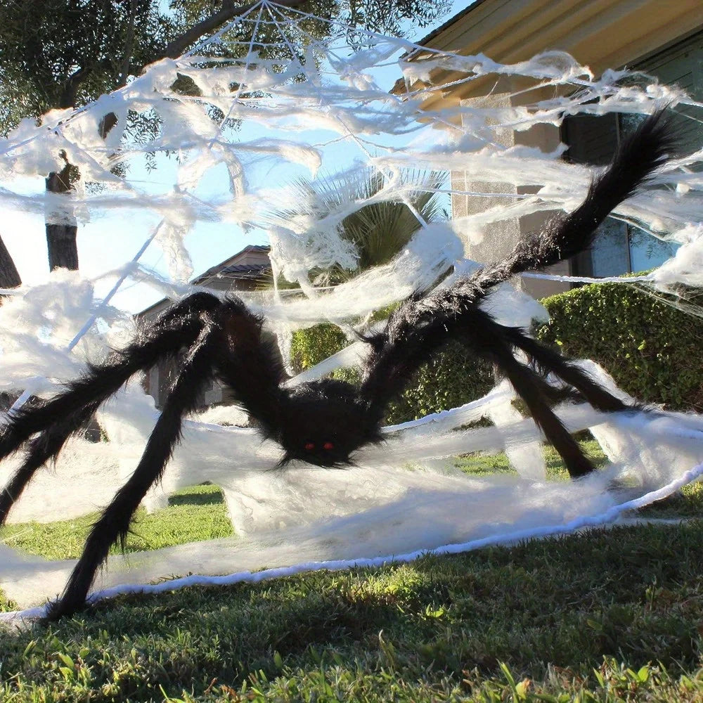 Giant Halloween Spider And Stretchy Outdoor Web Decoration Set