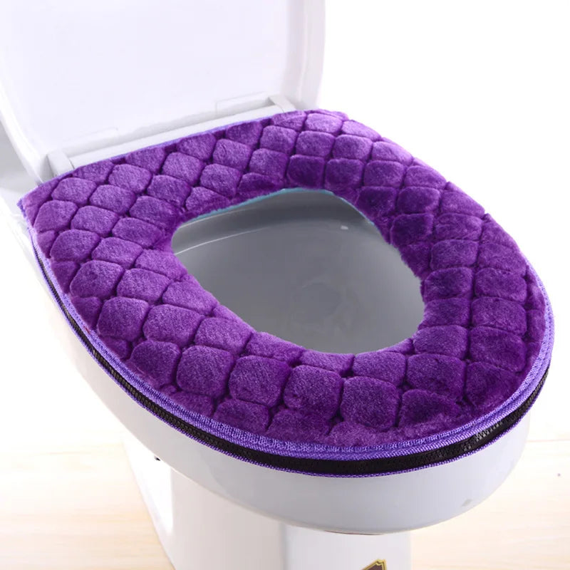 Waterproof Plush Toilet Seat Cover With Washable Zipper Design