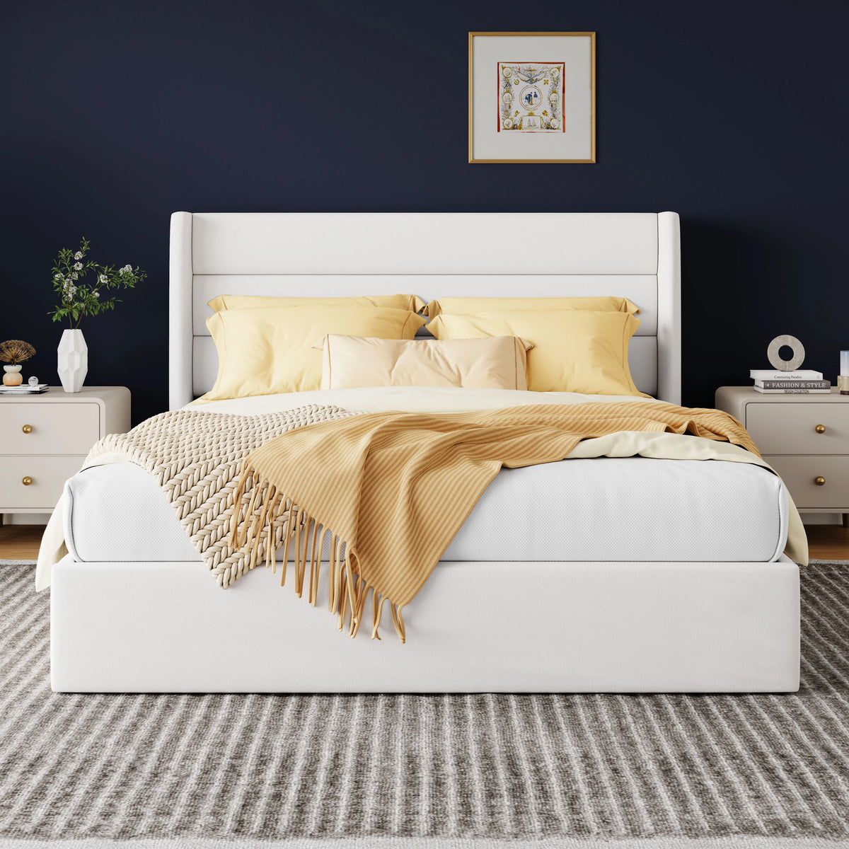 Hoomic Lift Up Storage Bed With Hydraulic Wingback Headboard
