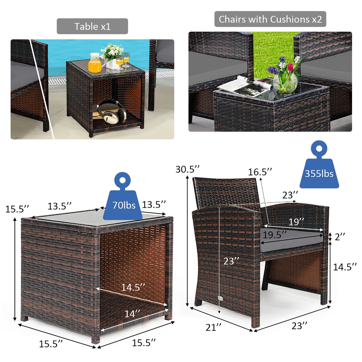 Homasis Outdoor Rattan Wicker Sofa And Coffee Table Set