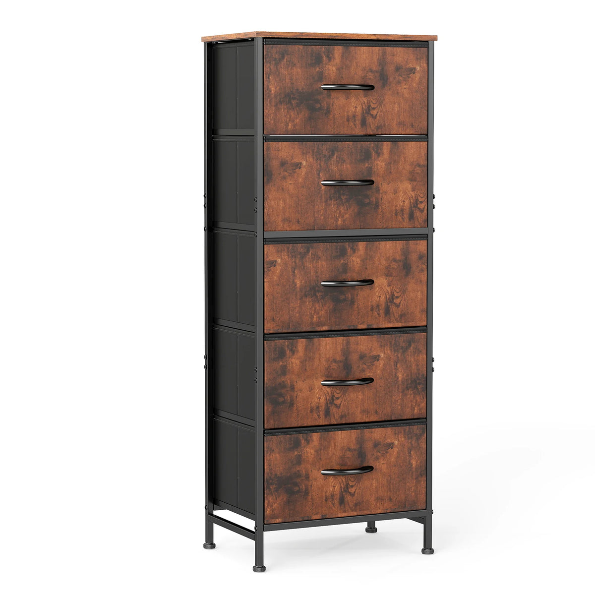 JHK Modern Bedroom Dresser With Five Fabric Drawers Steel Frame
