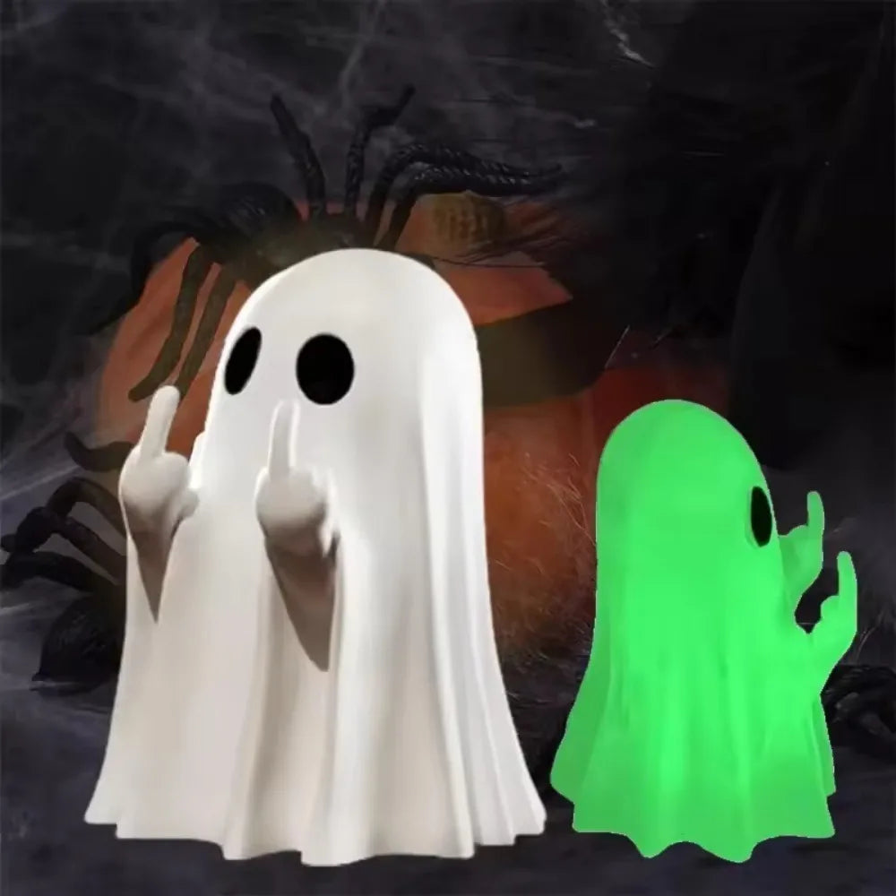 Cute Ghost Resin Statue With Middle Finger Halloween Shelf Decor