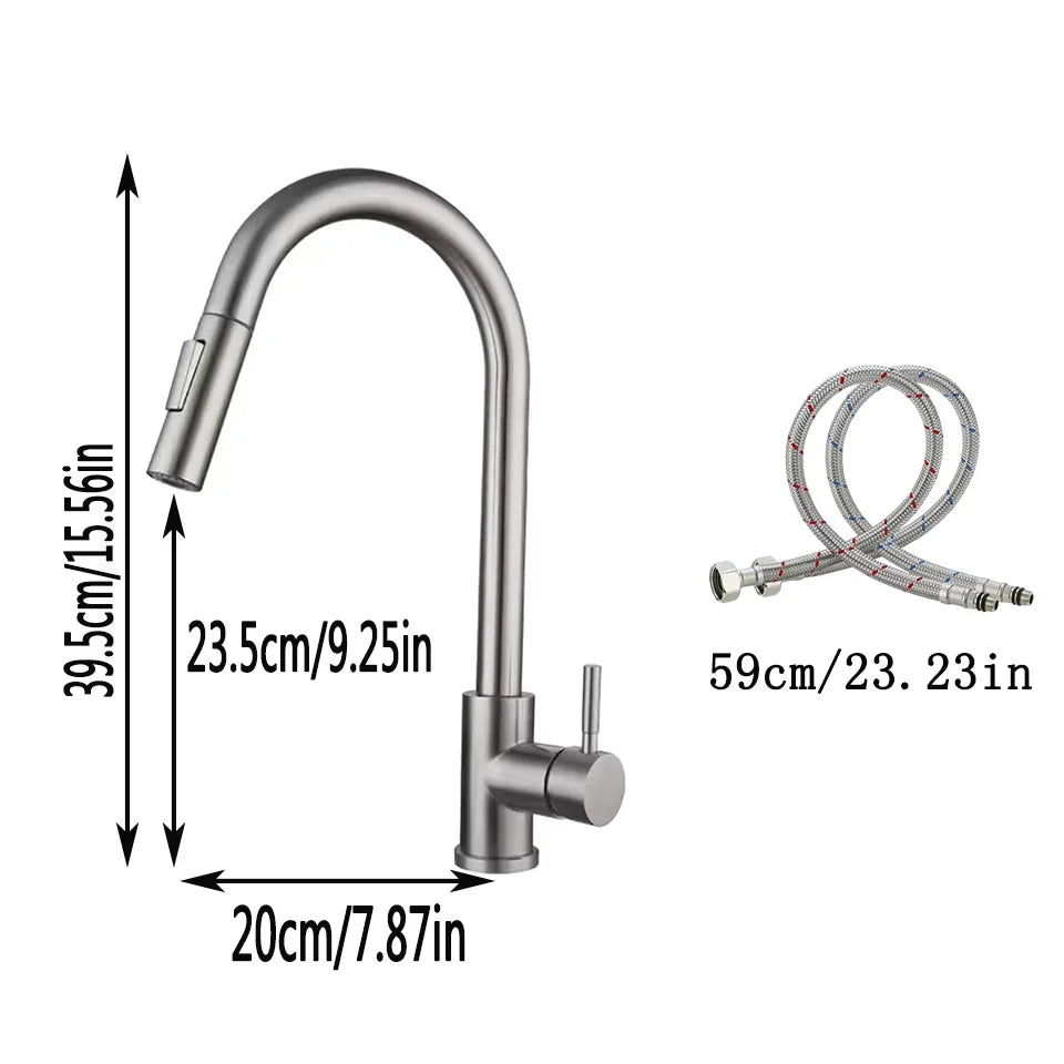Stainless Steel Kitchen Faucet Single Handle Pull Out Mixer