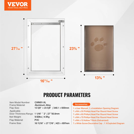 SucceBuy Weatherproof Aluminum Pet Door With Lock And Flap