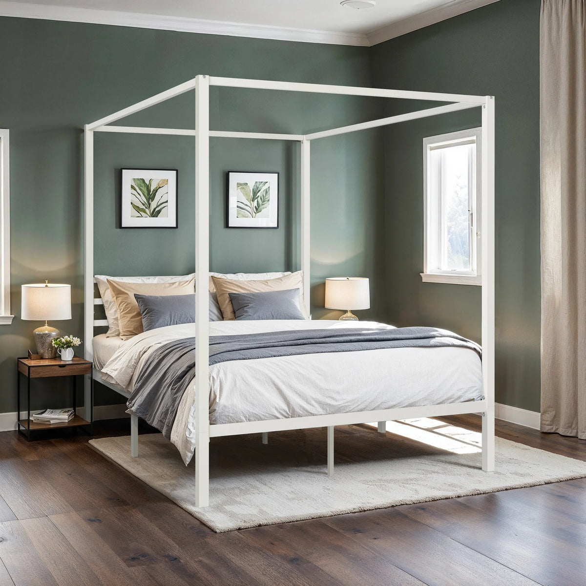 Hoomic Modern Metal Four Poster Bed Frame With Headboard