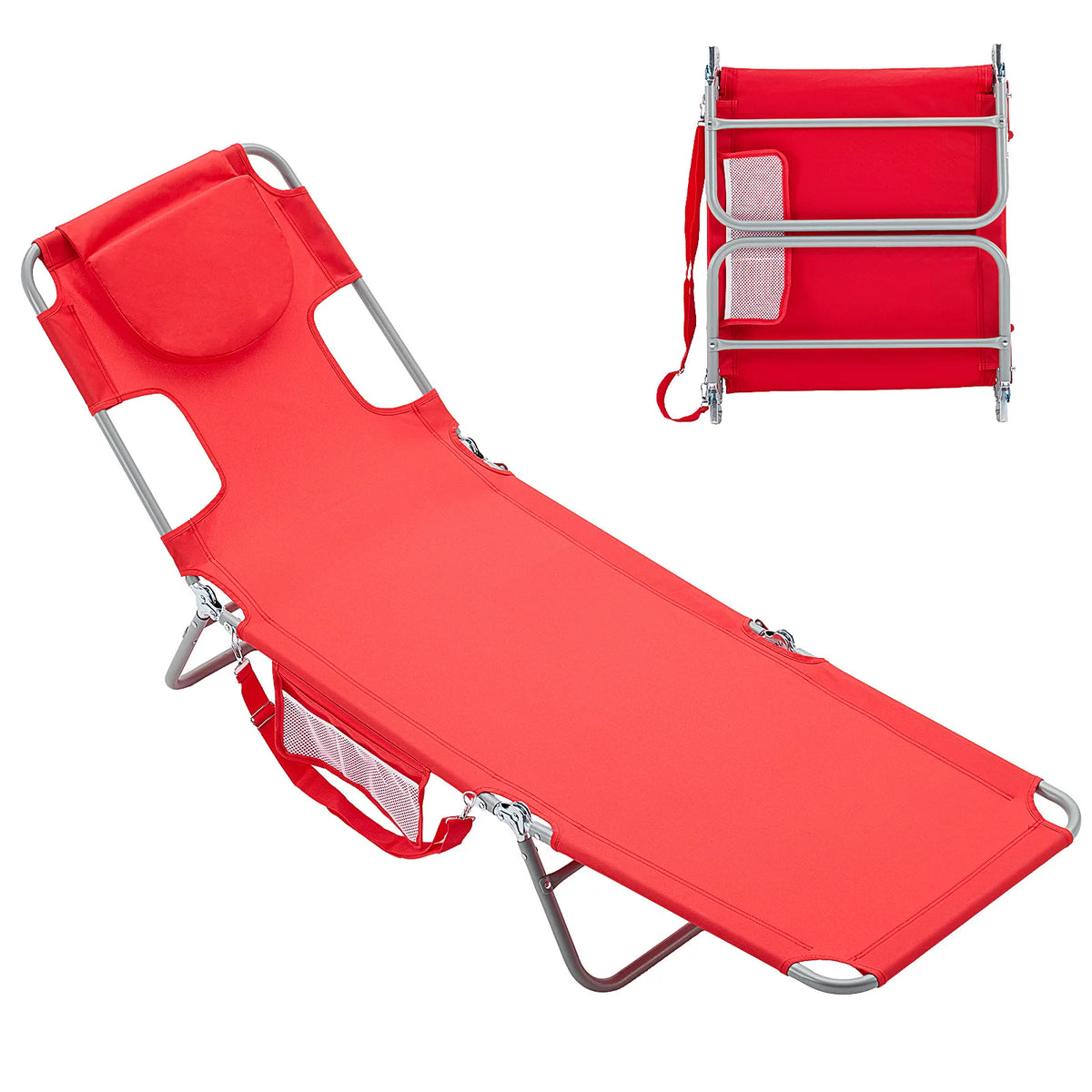 JHK 5 Position Adjustable Folding Beach Lounge Chair Portable Recliner