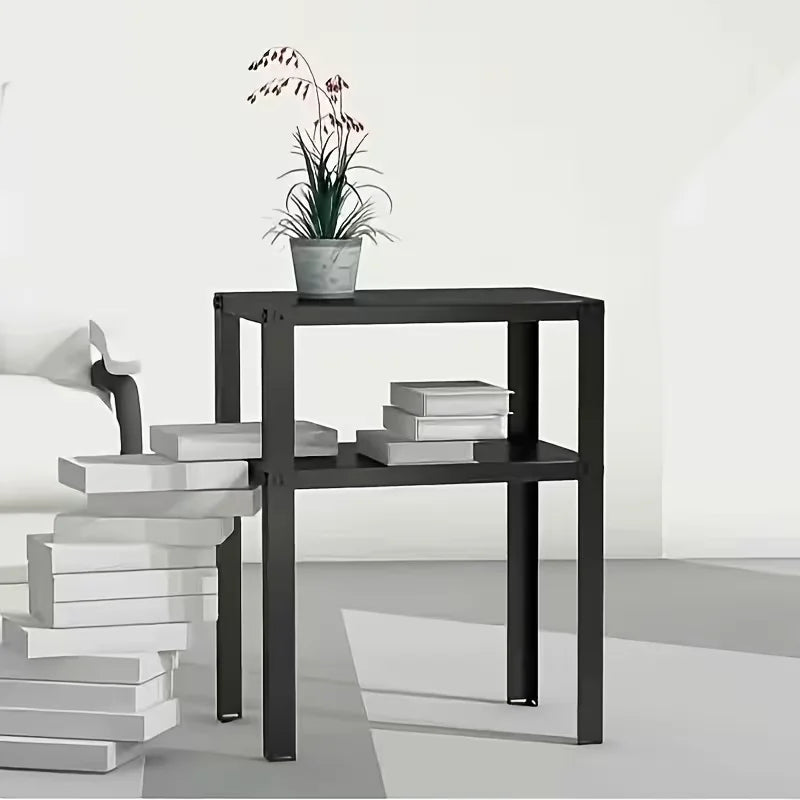 Industrial Metal Nightstand Storage Rack With Modern Shelving