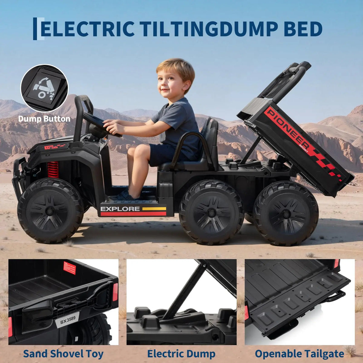 HiMISS Kids Electric Ride On Dump Truck With Parent Remote