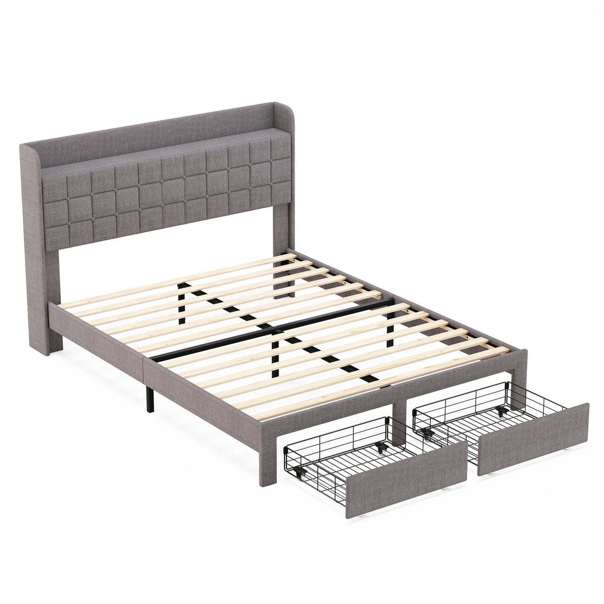 MCQ Upholstered Platform Bed Frame With Storage Drawers And Headboard
